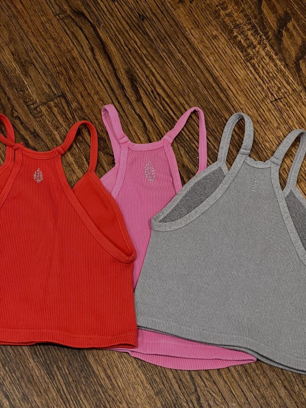 Free People Movement Happiness Runs Crop Tanks Bundle (3) – Pink, Red, Gray – M/